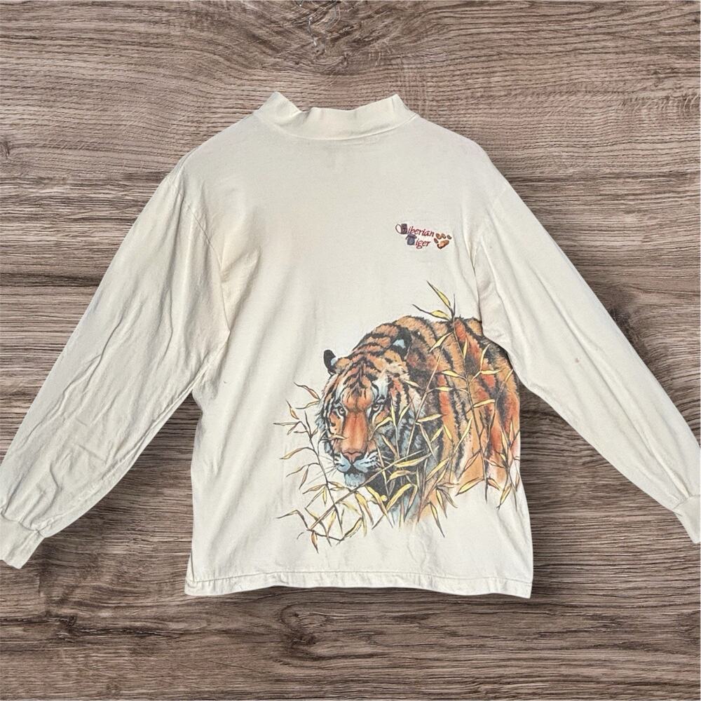 Vintage Siberian Tiger Mens Shirt Single Stitch Graphic Nature Art Hiker 90s